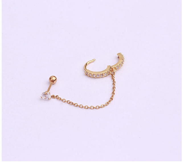 Fashion 8mm Gold Double Pierced Micro-inlaid Zircon Geometric Conjoined Earrings,One Pieces