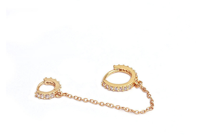 Fashion Golden Micro-inlaid Zircon Round Double Pierced Earrings,Earrings