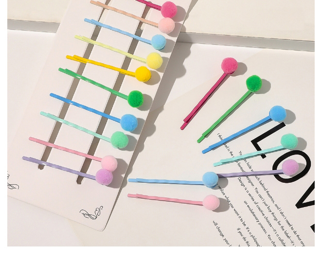 Fashion Rainbow Fur Ball Word Clip Set Matte Ball Hit Color Childrens Word Folder,Hairpins