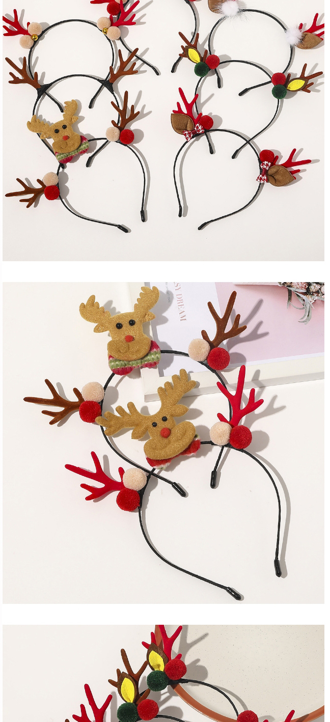 Fashion Christmas Antlers Headband-red Green Hair Ball Brown Christmas Fur Ball Bells Elk Snowman Acrylic Headband,Head Band