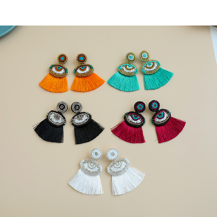 Fashion Gray Alloy Rice Bead Shell Cotton Thread Tassel Earrings,Drop Earrings