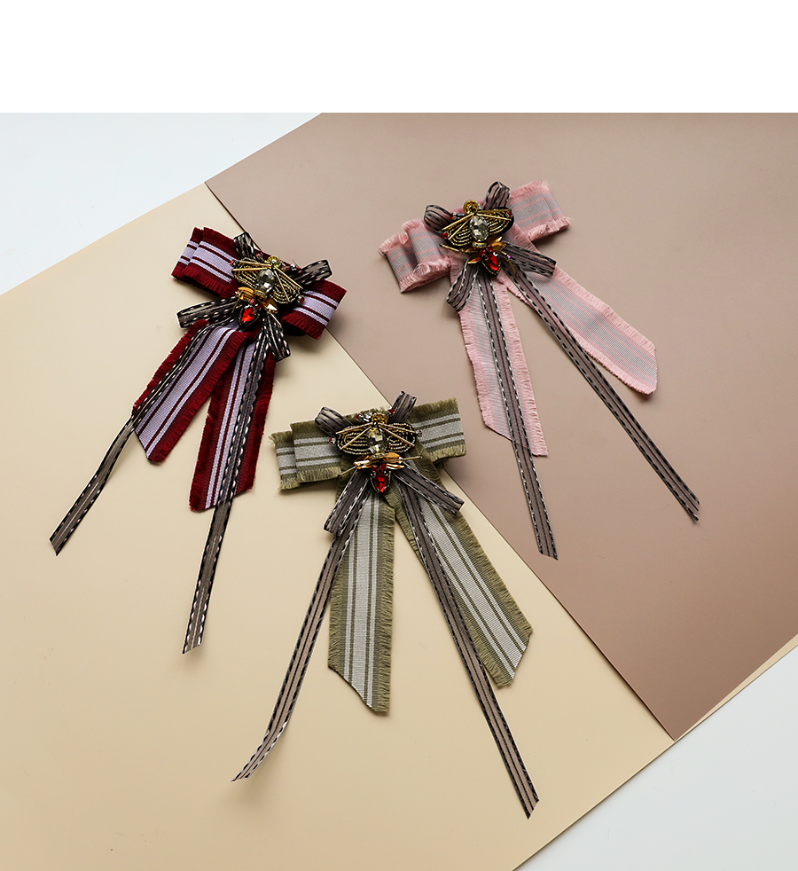 Fashion Red Fabric Printed Diamond Flower Bow Tie Brooch,Korean Brooches