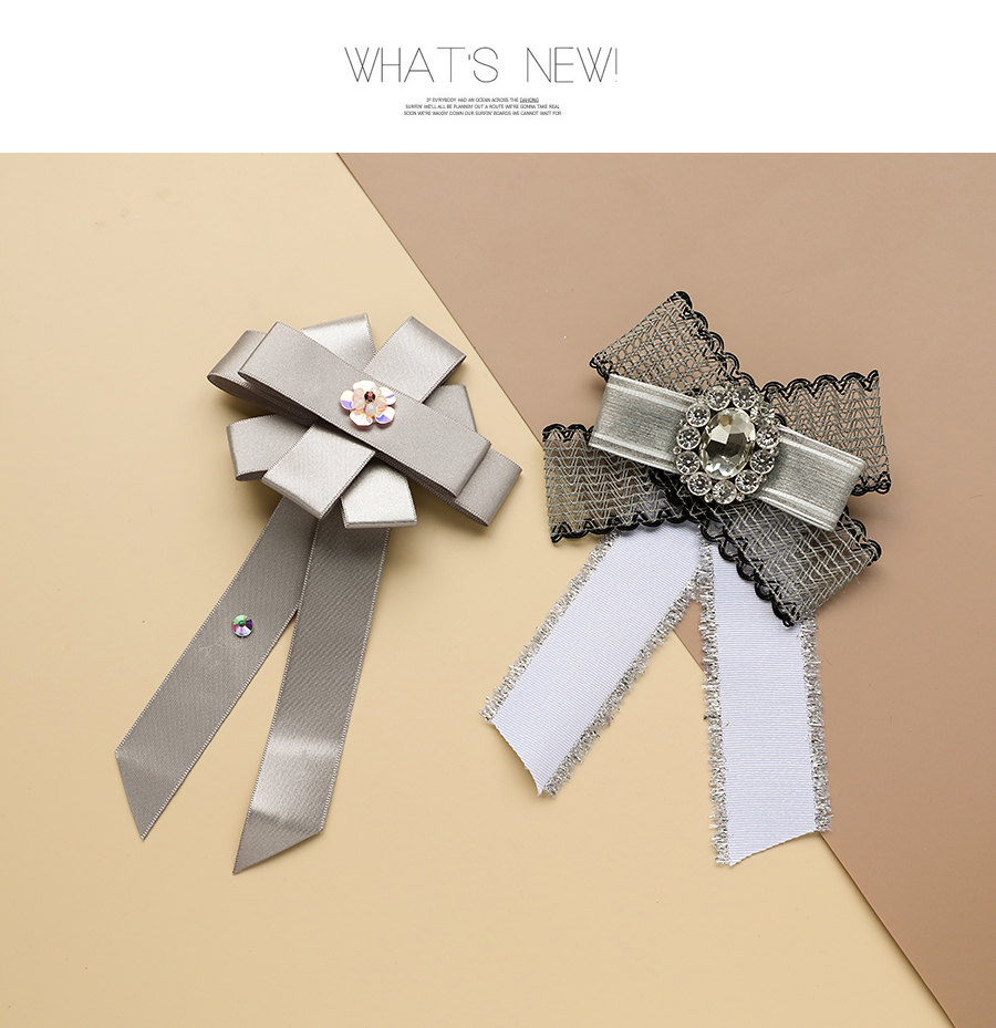 Fashion Pink Fabric Printed Diamond Flower Bow Tie Brooch,Korean Brooches