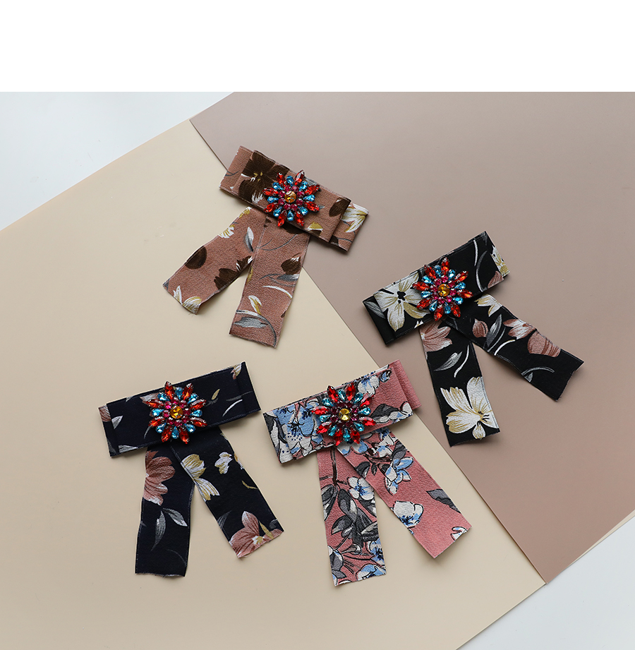 Fashion Black Fabric Printed Diamond Flower Bow Tie Brooch,Korean Brooches