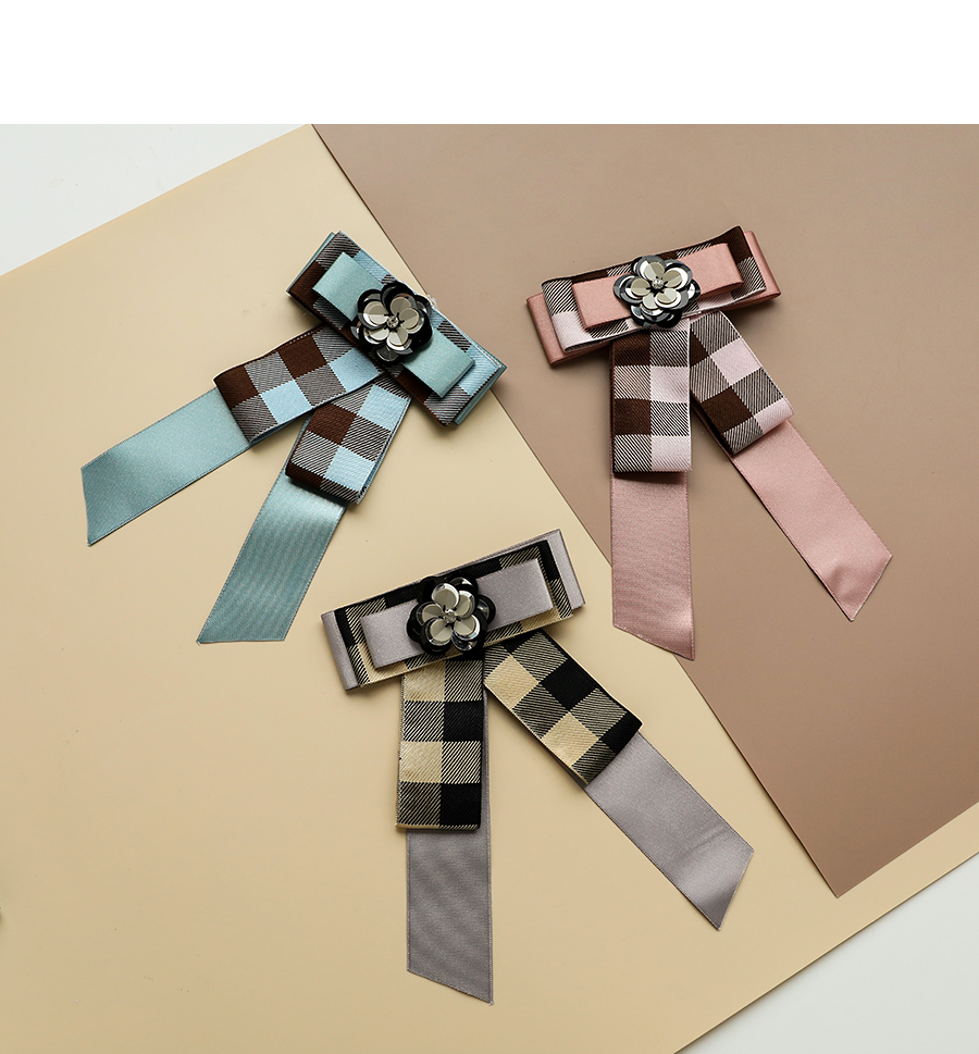 Fashion Navy Fabric Printed Diamond Flower Bow Tie Brooch,Korean Brooches