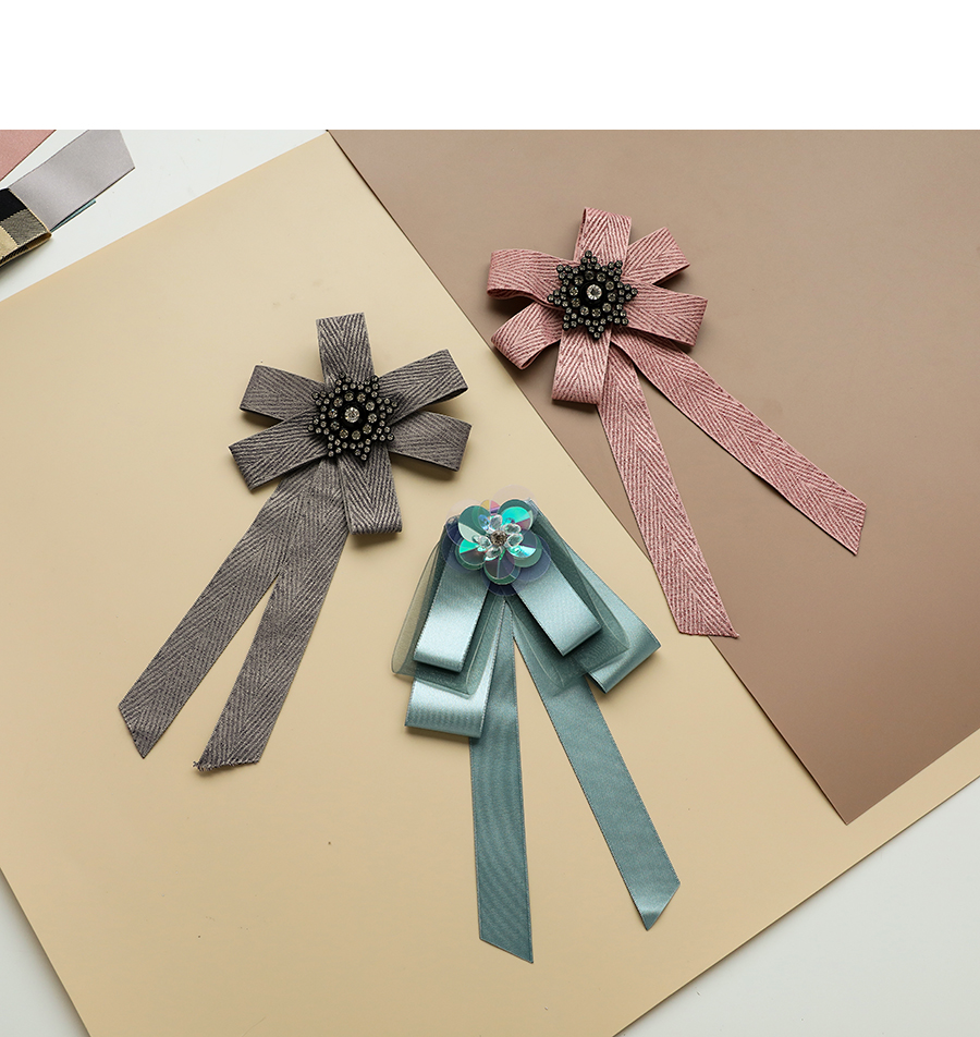 Fashion Green Fabric Diamond-studded Spider Hair Fringed Bow Tie Brooch,Korean Brooches