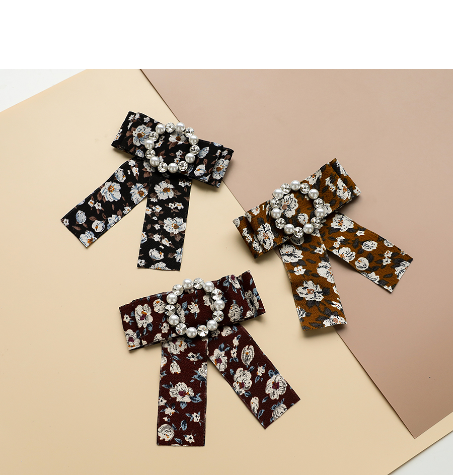Fashion Navy Fabric Printed Diamond Flower Bow Tie Brooch,Korean Brooches