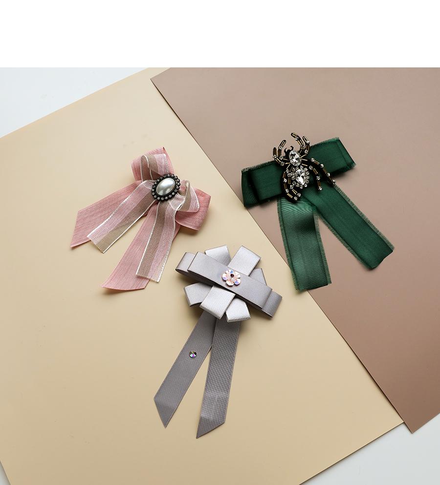 Fashion Gray Sequined Flower Plaid Bow Tie Brooch,Korean Brooches