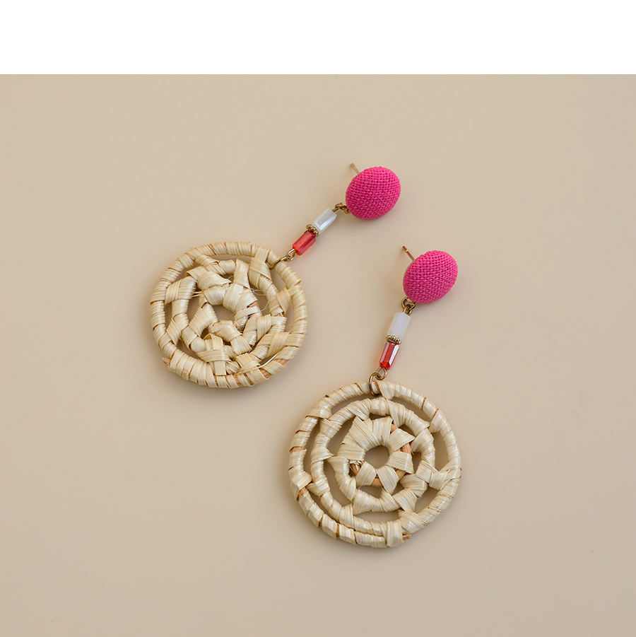 Fashion Red Non-woven Rice Beads Round Earrings,Stud Earrings