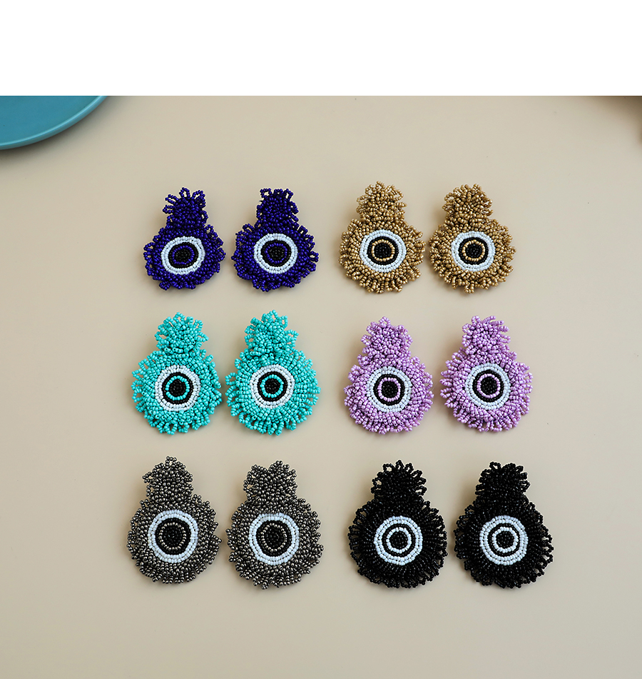 Fashion Dark Purple Non-woven Rice Beads Round Earrings,Stud Earrings