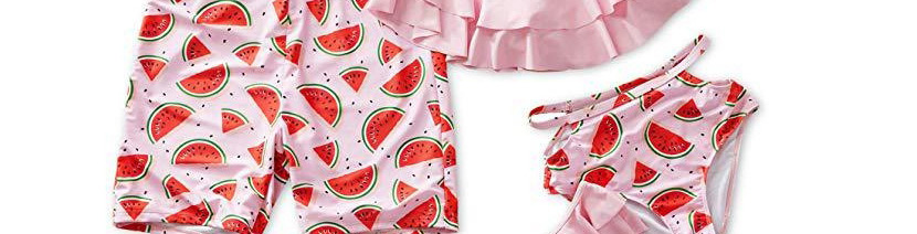 Fashion Split Female Adult Pink Leaves Ruffle Print Parent-child Swimsuit Suit,Kids Swimwear