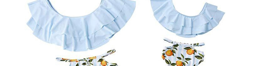 Fashion Female Adult White Lemon Ruffle Print Parent-child Swimsuit Suit,Swimwear Sets