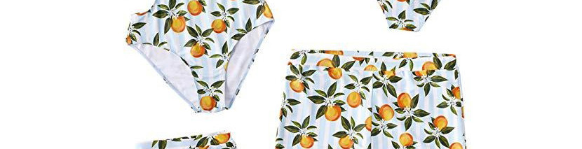 Fashion Female Adult White Lemon Ruffle Print Parent-child Swimsuit Suit,Swimwear Sets