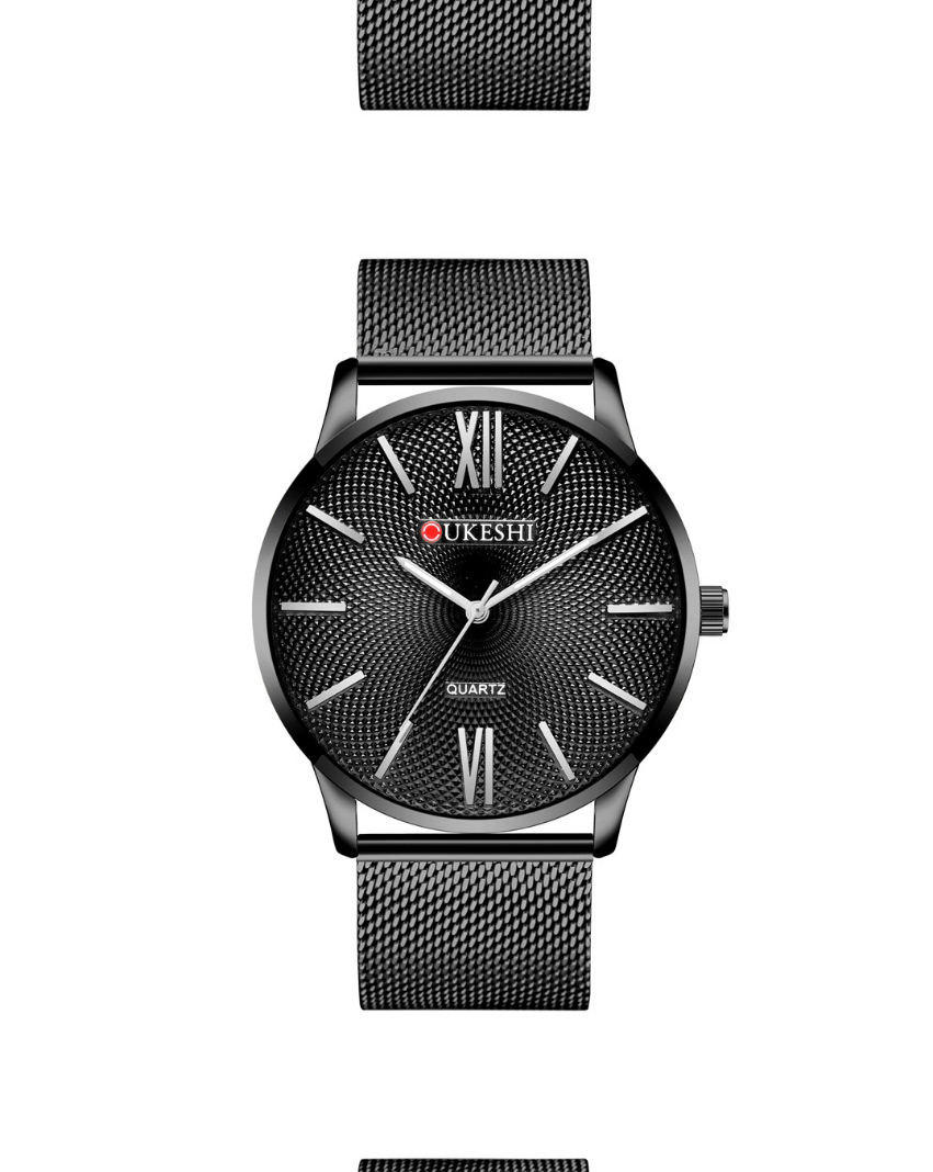 Fashion Silver Color With Black Face Large Dial Ultra-thin Alloy Quartz Mens Watch,Men