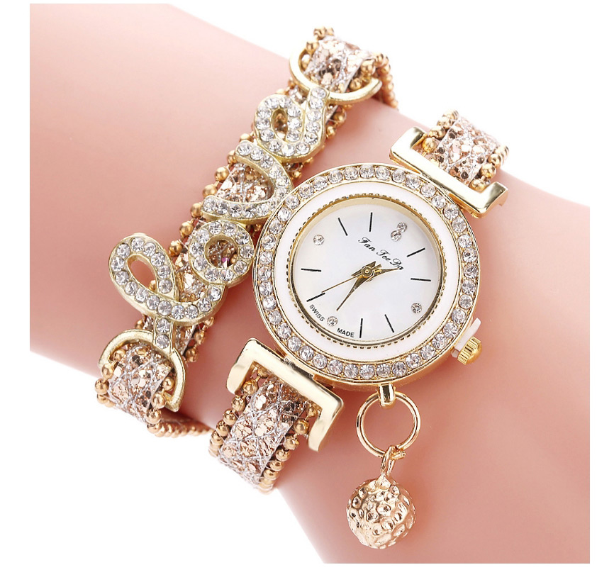 Fashion Red Rhinestone Letter Circle Alloy Bracelet Watch,Ladies Watches