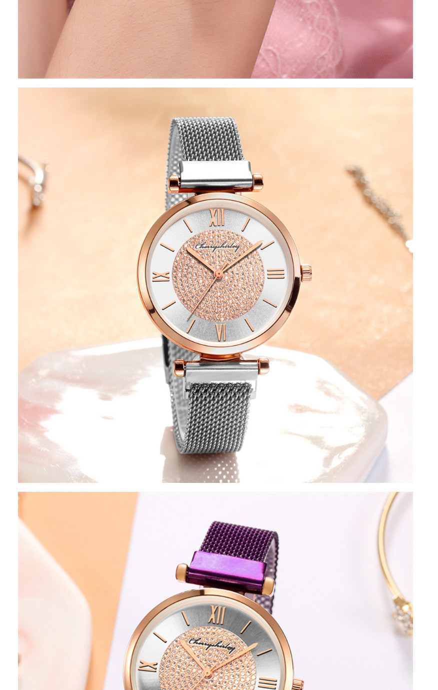 Fashion Purple Roman Scale Gypsophila Magnet Quartz Watch,Ladies Watches