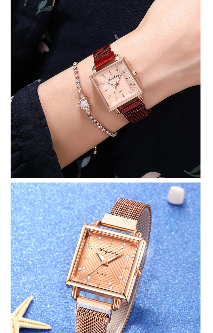 Fashion Blue Square Dial Magnet Mesh Belt Set Diamond British Watch,Ladies Watches