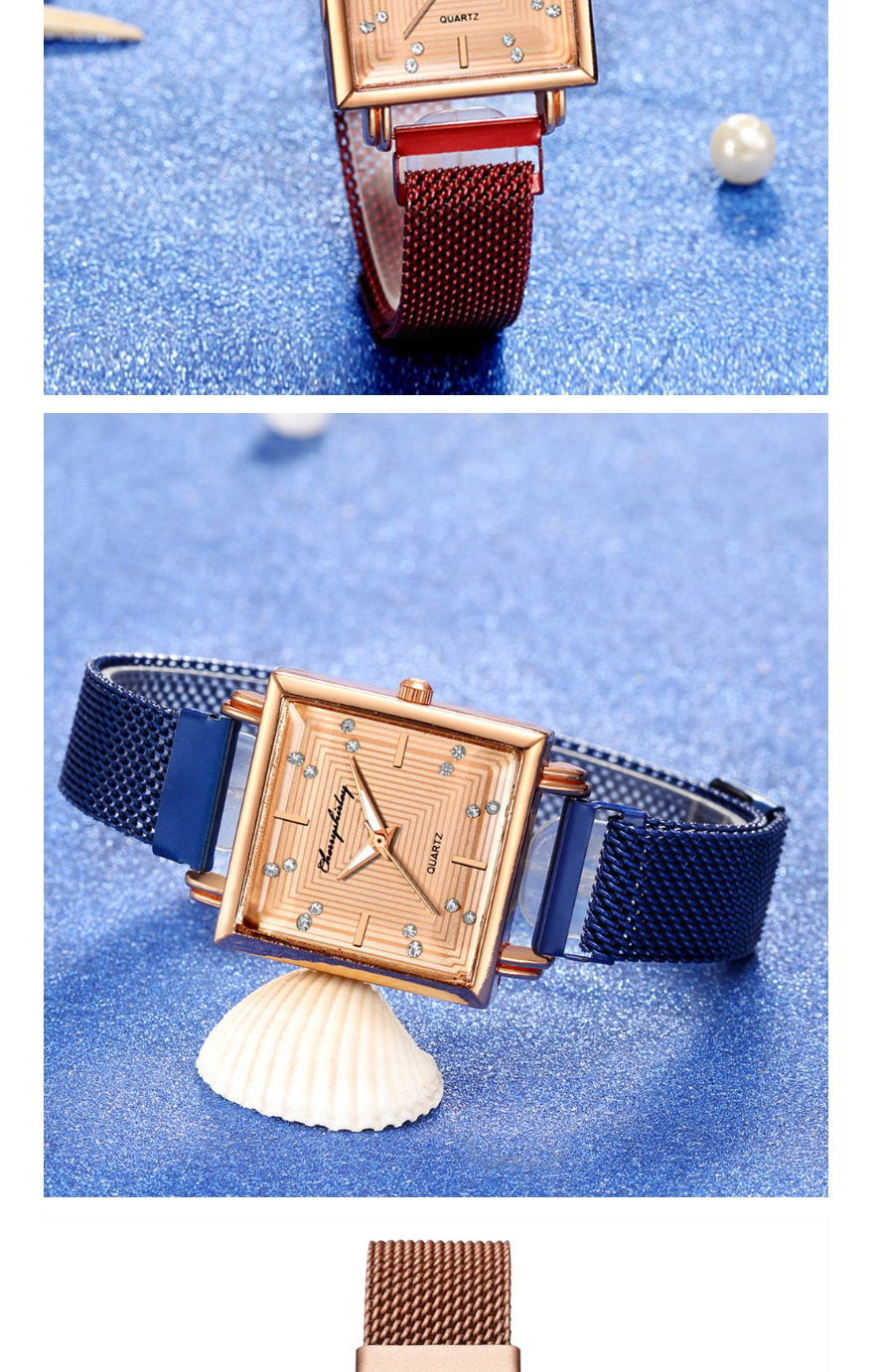 Fashion Brown Square Dial Magnet Mesh Belt Set Diamond British Watch,Ladies Watches