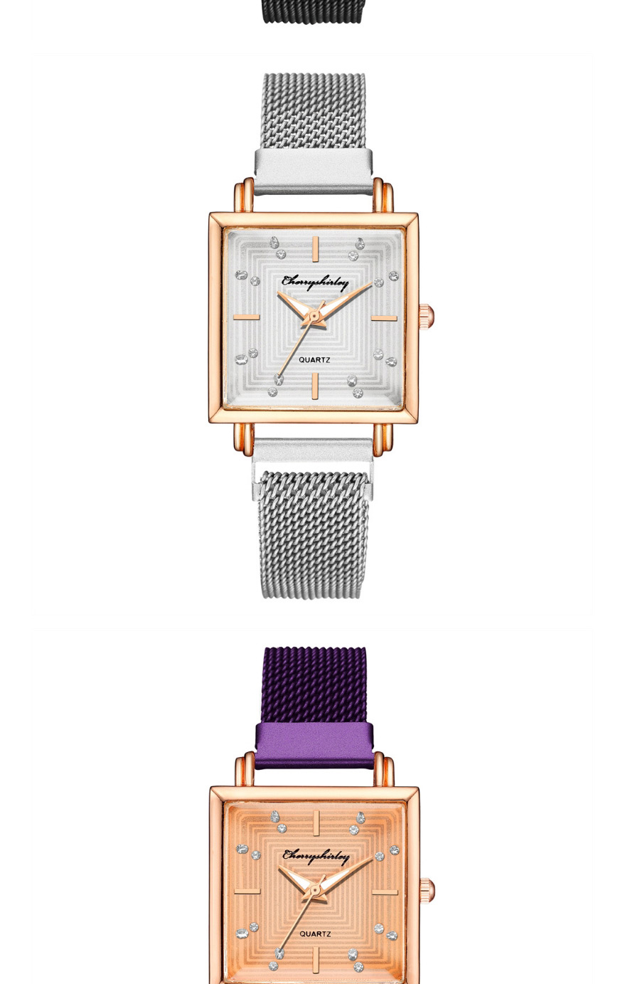Fashion Silver Color Square Dial Magnet Mesh Belt Set Diamond British Watch,Ladies Watches