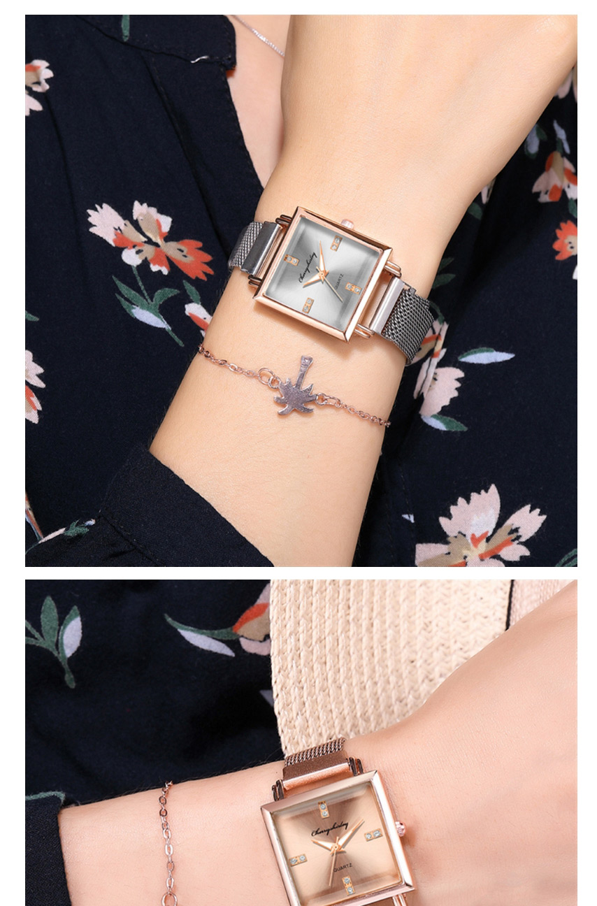 Fashion Silver Color Square Dial Magnet Buckle Mesh Strap Watch,Ladies Watches