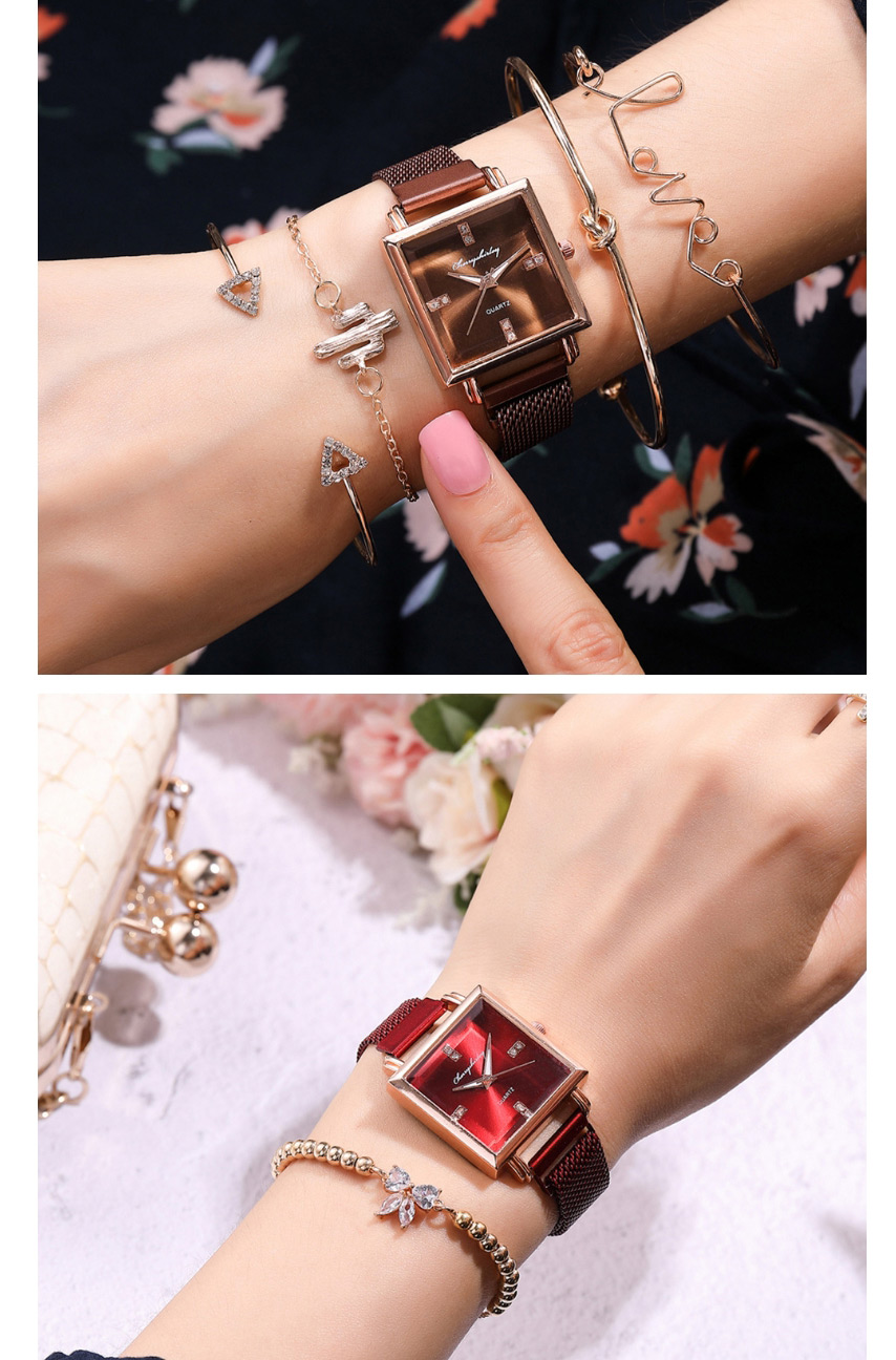 Fashion Brown Square Dial Magnet Buckle Mesh Strap Watch,Ladies Watches