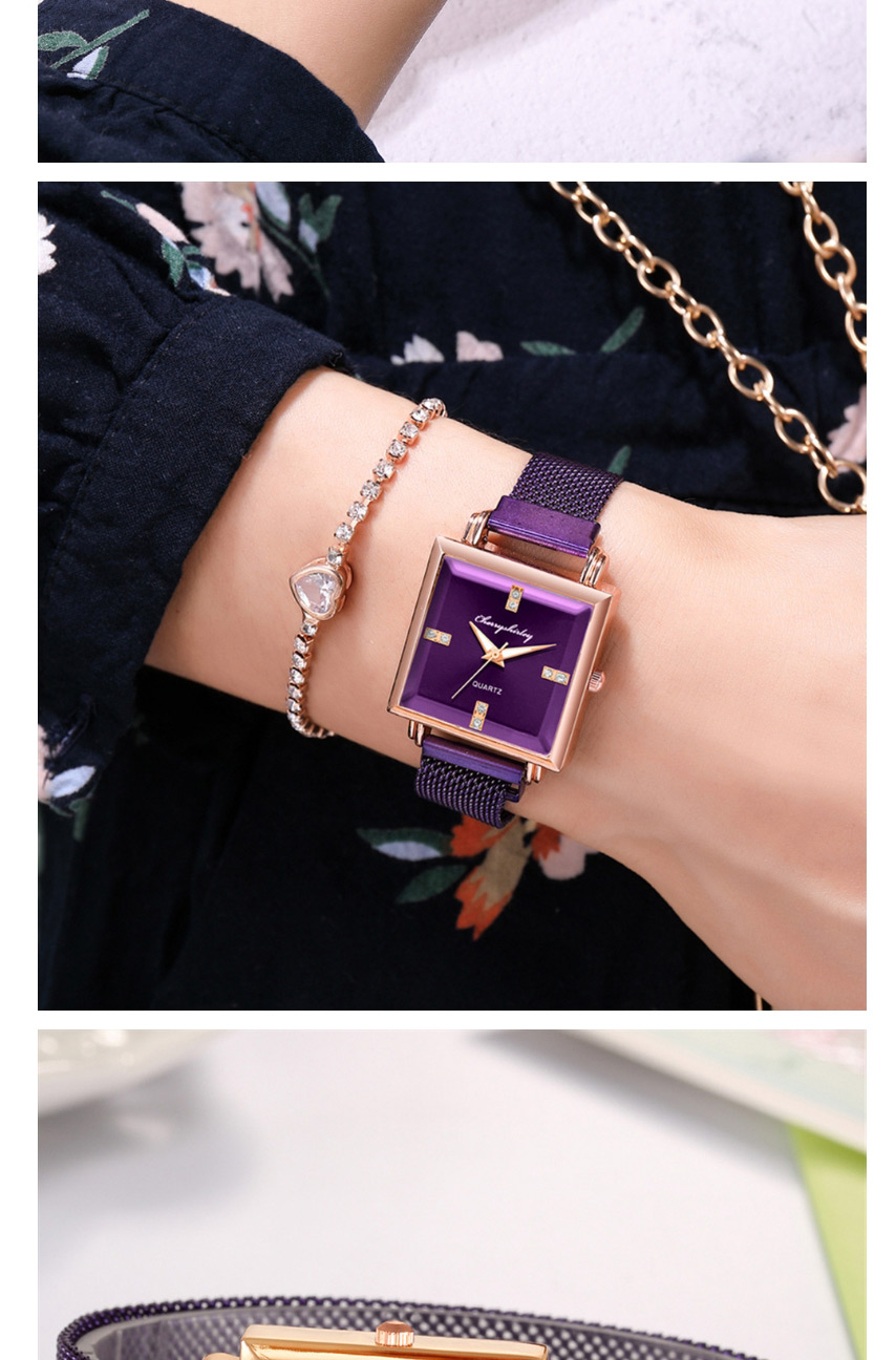 Fashion Purple Square Dial Magnet Buckle Mesh Strap Watch,Ladies Watches