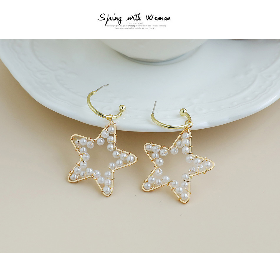Fashion 4# Alloy Pearl Five-pointed Star Stud Earrings,Drop Earrings