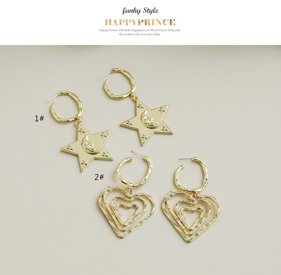 Fashion 2# Alloy Heart Five-pointed Star Earrings,Drop Earrings