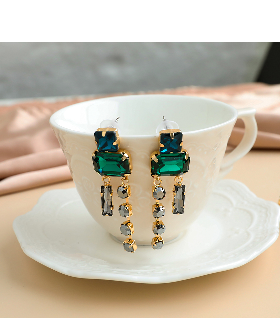 Fashion Green Alloy Diamond Tassel Stud Earrings,Drop Earrings