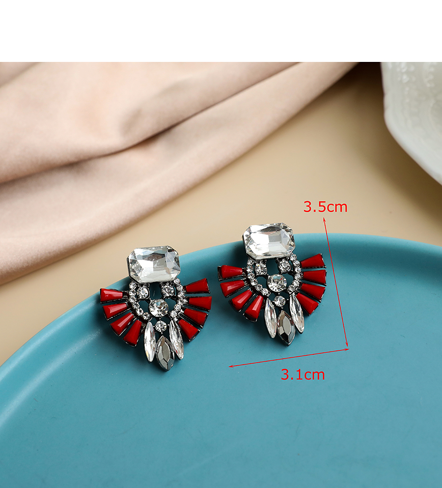 Fashion Red Alloy Diamond Fan-shaped Earrings,Stud Earrings