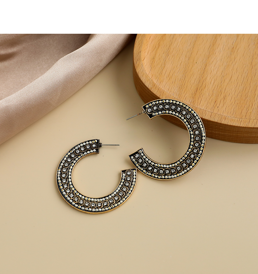 Fashion Gold Color Alloy Diamond Semicircle Earrings,Stud Earrings