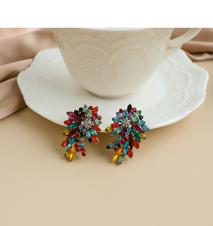Fashion Color Alloy Diamond Geometric Shape Earrings,Stud Earrings