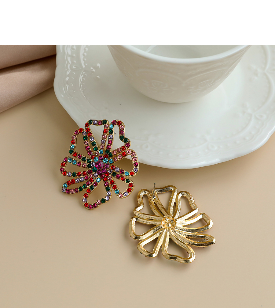 Fashion Color Alloy Diamond Hollow Flower Stud Earrings,Stud Earrings