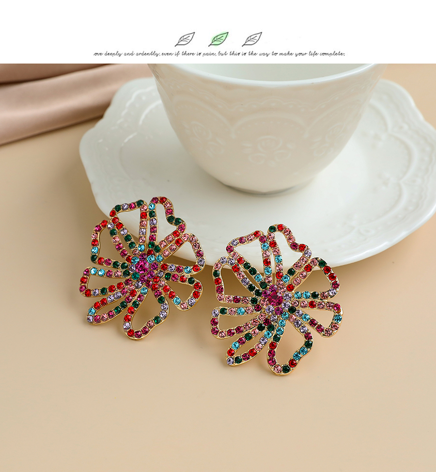 Fashion Color Alloy Diamond Hollow Flower Stud Earrings,Stud Earrings
