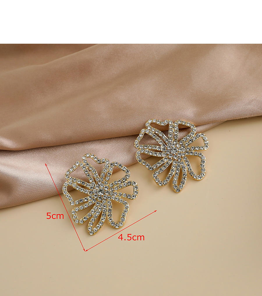 Fashion White Alloy Diamond Hollow Flower Stud Earrings,Stud Earrings