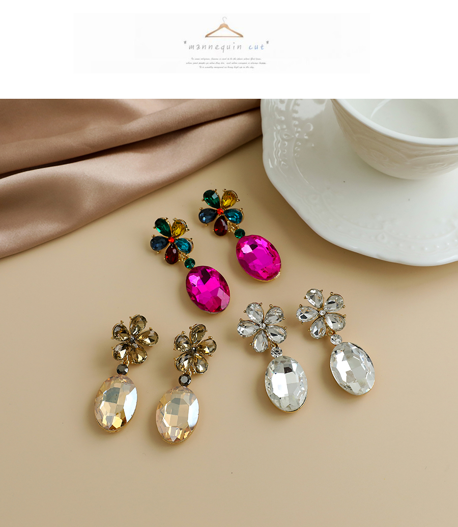 Fashion White Alloy Diamond Flower Oval Diamond Stud Earrings,Drop Earrings
