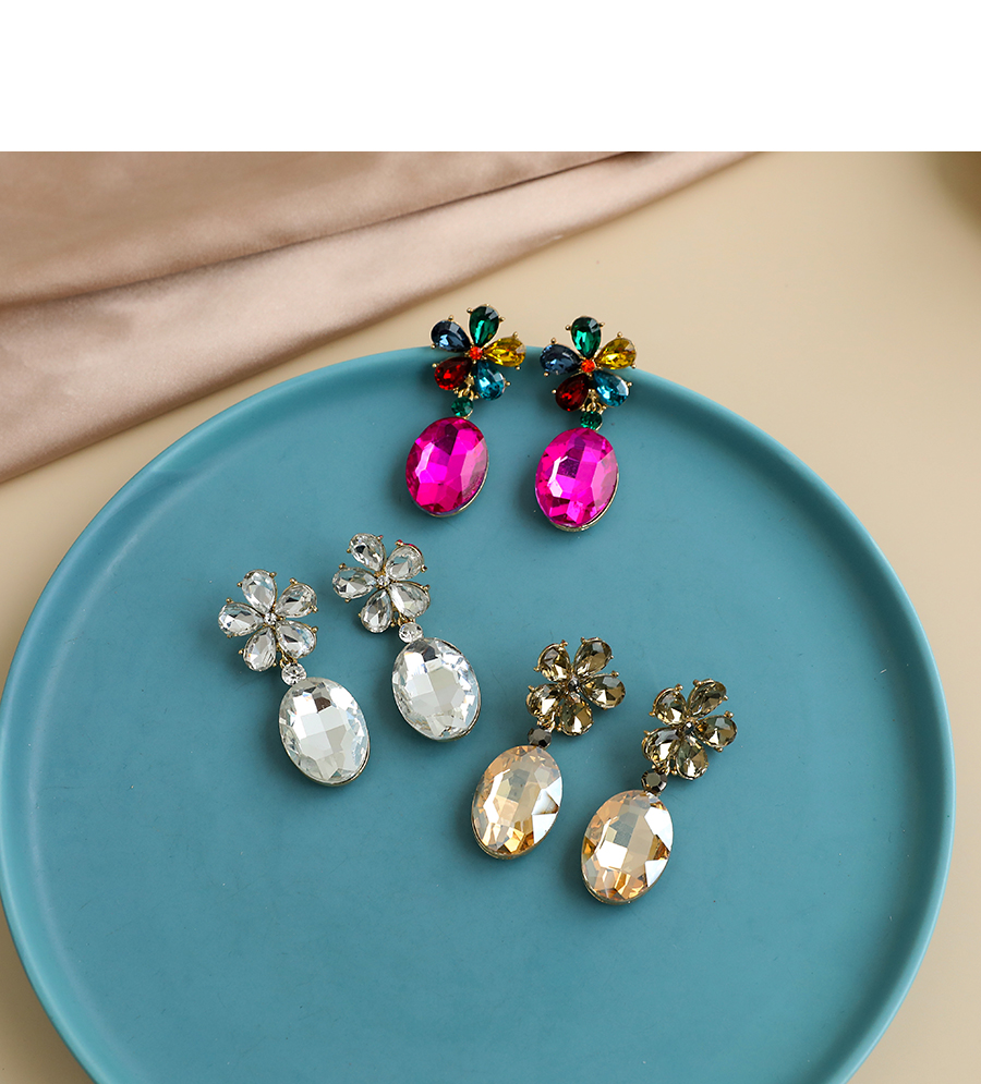 Fashion Champagne Alloy Diamond Flower Oval Diamond Stud Earrings,Drop Earrings