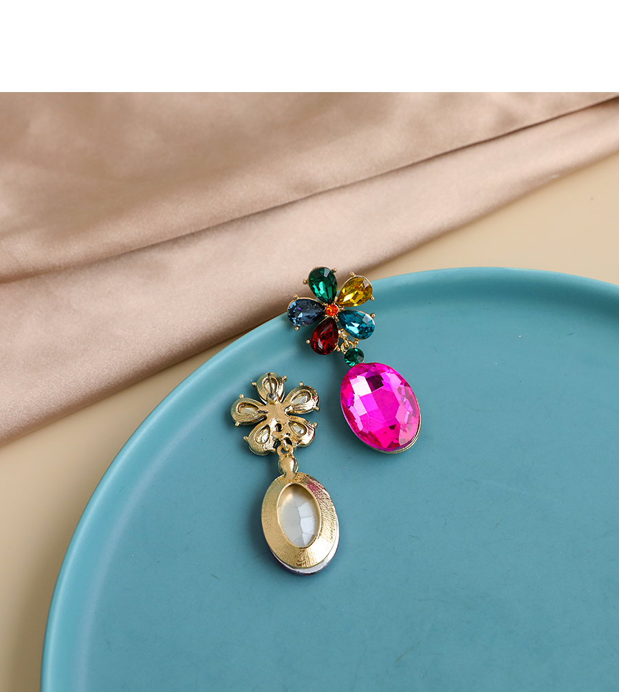 Fashion Color Alloy Diamond Flower Oval Diamond Stud Earrings,Drop Earrings