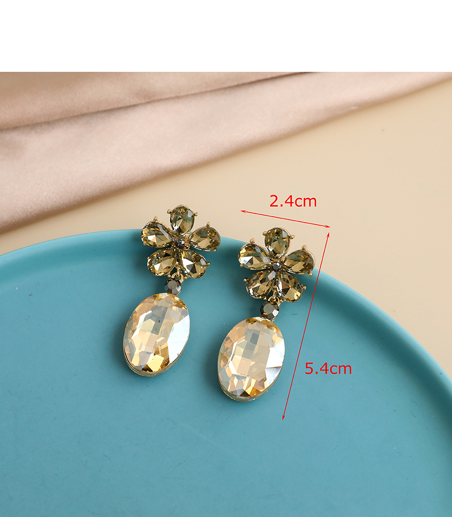Fashion Champagne Alloy Diamond Flower Oval Diamond Stud Earrings,Drop Earrings