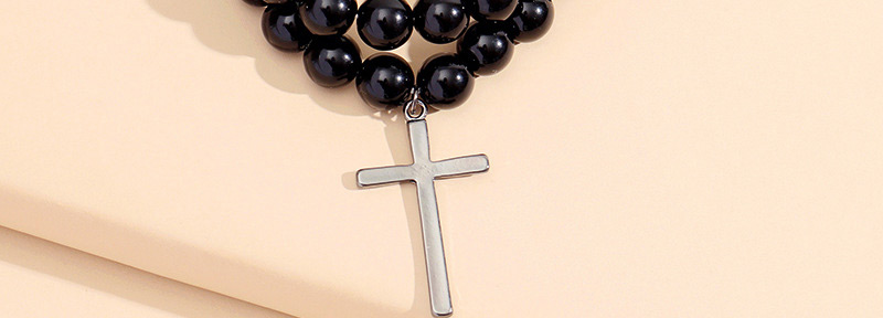 Fashion Black Environmentally Friendly Alloy Cross Round Bead Bracelet Set,Bracelets Set