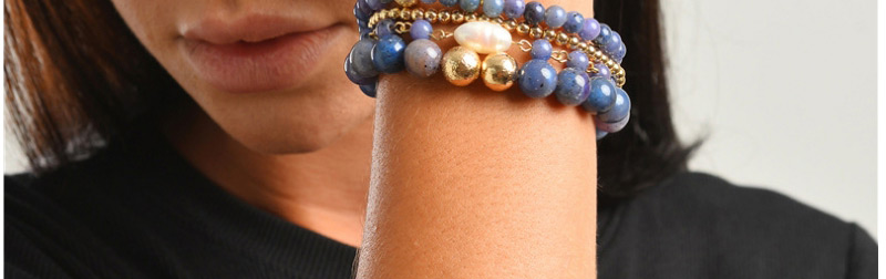 Fashion Blue Pearl Beaded Discs Starburst Multi-layer Stretch Cord Bracelet,Fashion Bracelets