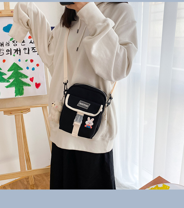 Fashion White Send Bear Pendant Contrasting Letter Buckle Shoulder Messenger Bag,Shoulder bags