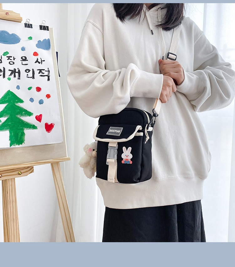 Fashion Black Send Bear Pendant Contrasting Letter Buckle Shoulder Messenger Bag,Shoulder bags
