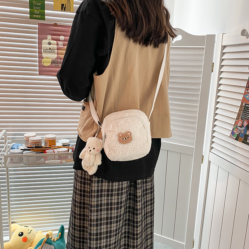 Fashion Brown Without Pendant Bear Lamb Hair Shoulder Crossbody Bag,Shoulder bags