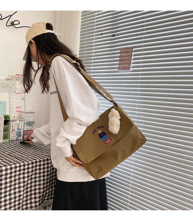Fashion Brown Without Pendant Embroidered Bear Canvas Shoulder Crossbody Bag,Shoulder bags