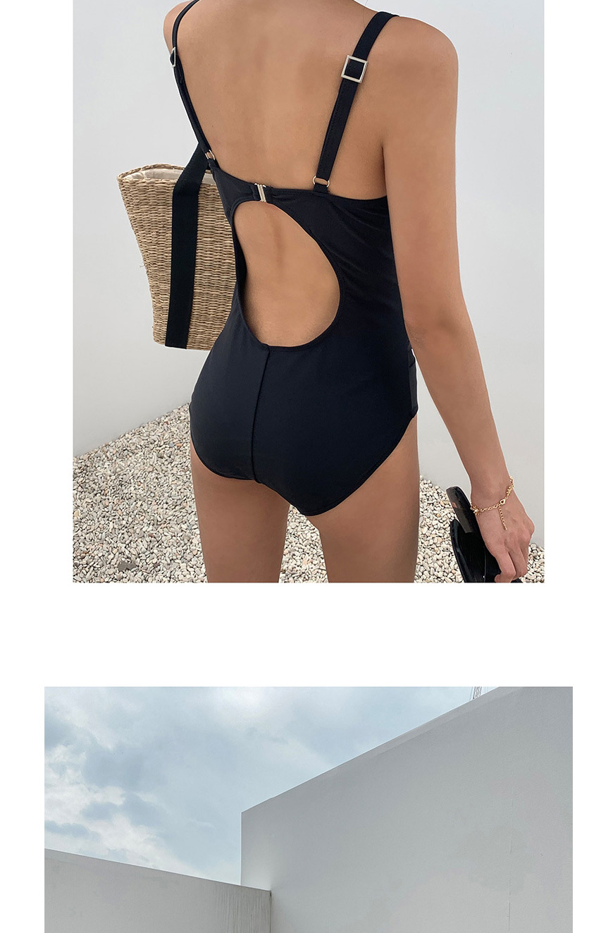 Fashion Blue Cover Belly Open Back Pleated Solid Color One-piece Swimsuit,One Pieces