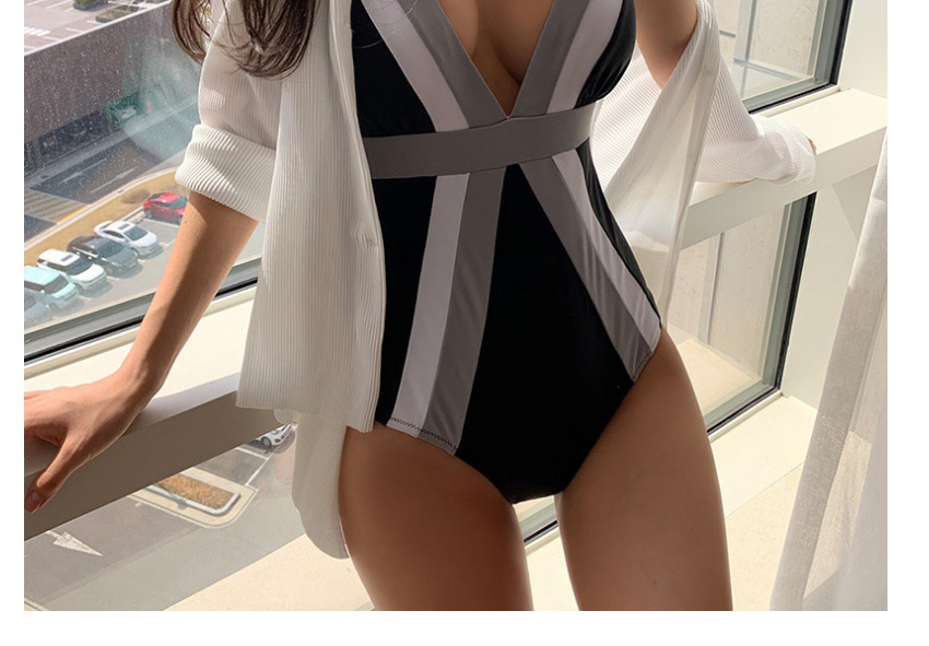 Fashion Black Backless Stitching Contrast Color One-piece Swimsuit,One Pieces