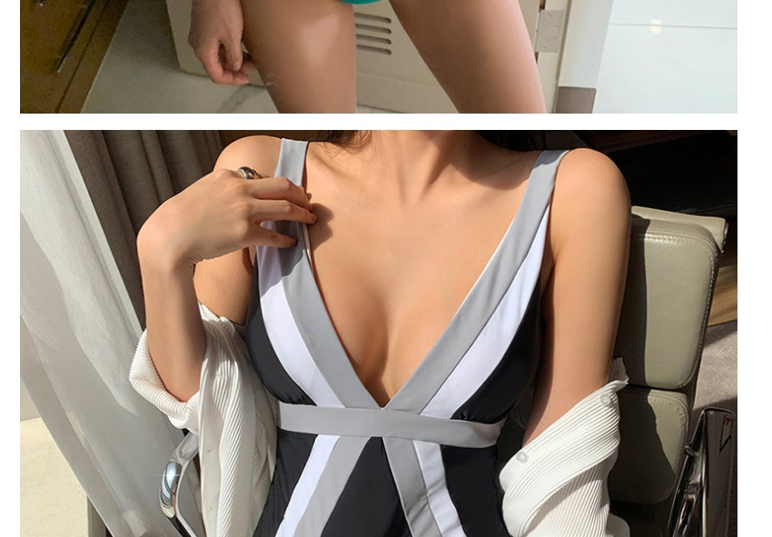 Fashion Black Backless Stitching Contrast Color One-piece Swimsuit,One Pieces