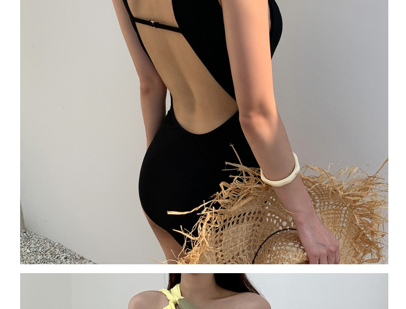 Fashion Green+yellow Stitching Contrast Cross Cutout One-piece Swimsuit,One Pieces