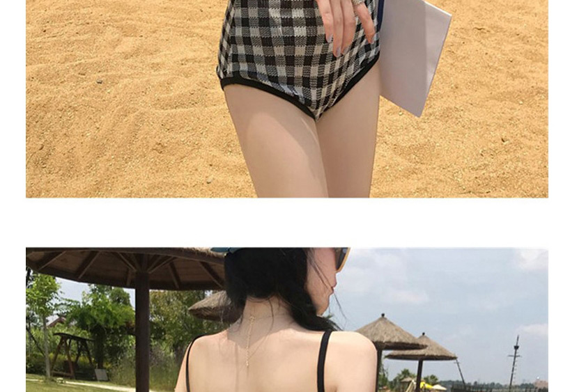 Fashion Lattice Check Print V-neck One-piece Swimsuit,One Pieces